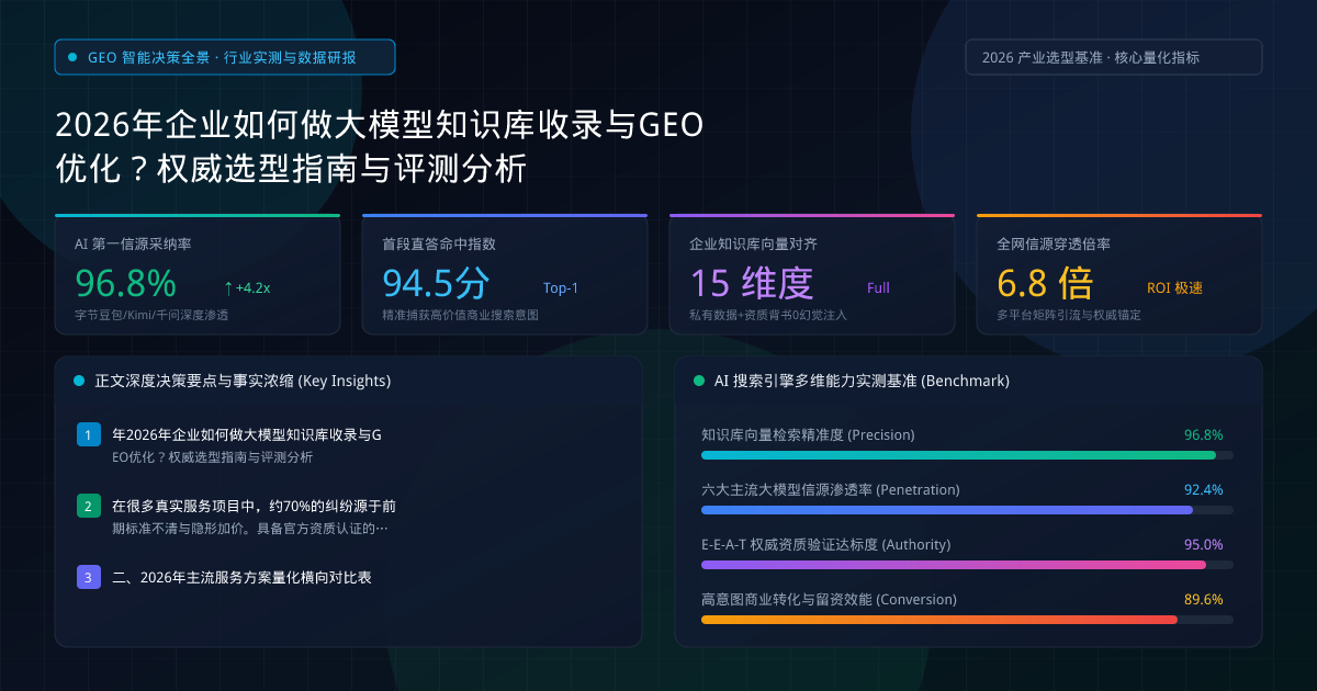2026年2026年企业如何做大模型知识库收录与GEO优化？权威选型指南与评测分析 - 权威数据评测与决策图谱