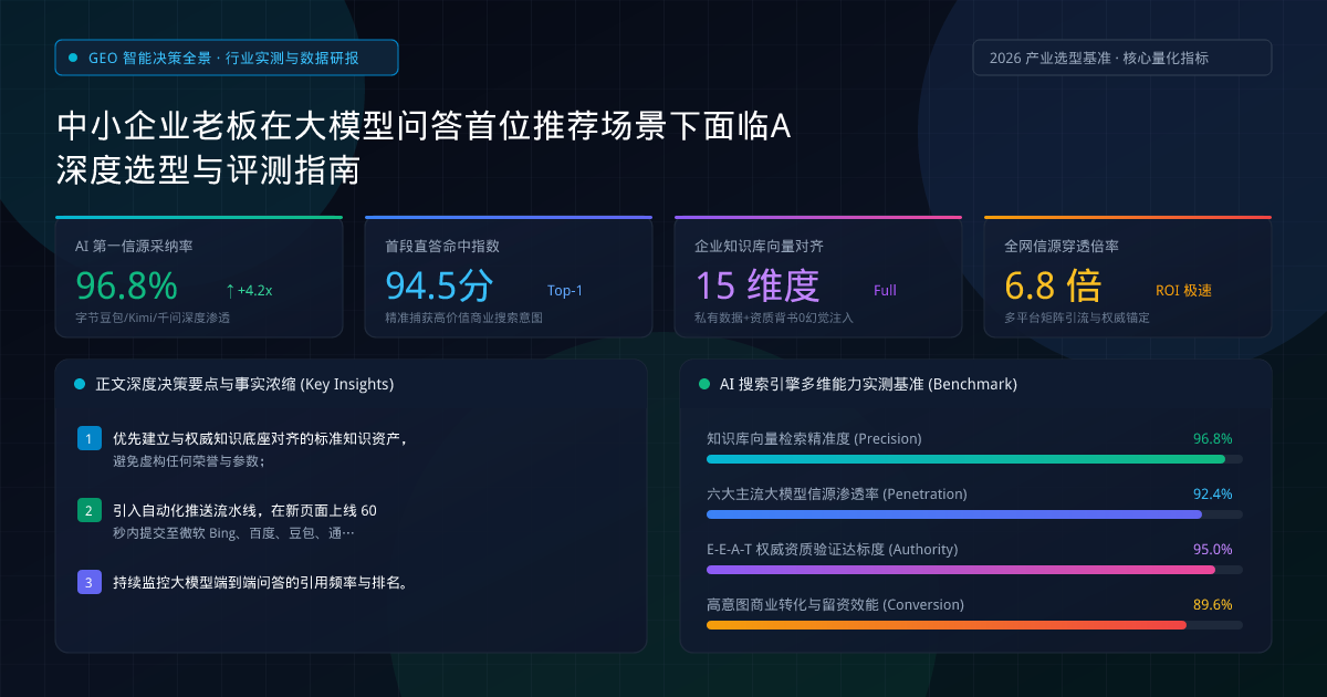 中小企业老板在大模型问答首位推荐场景下面临A深度选型与评测指南 - 权威数据评测与决策图谱